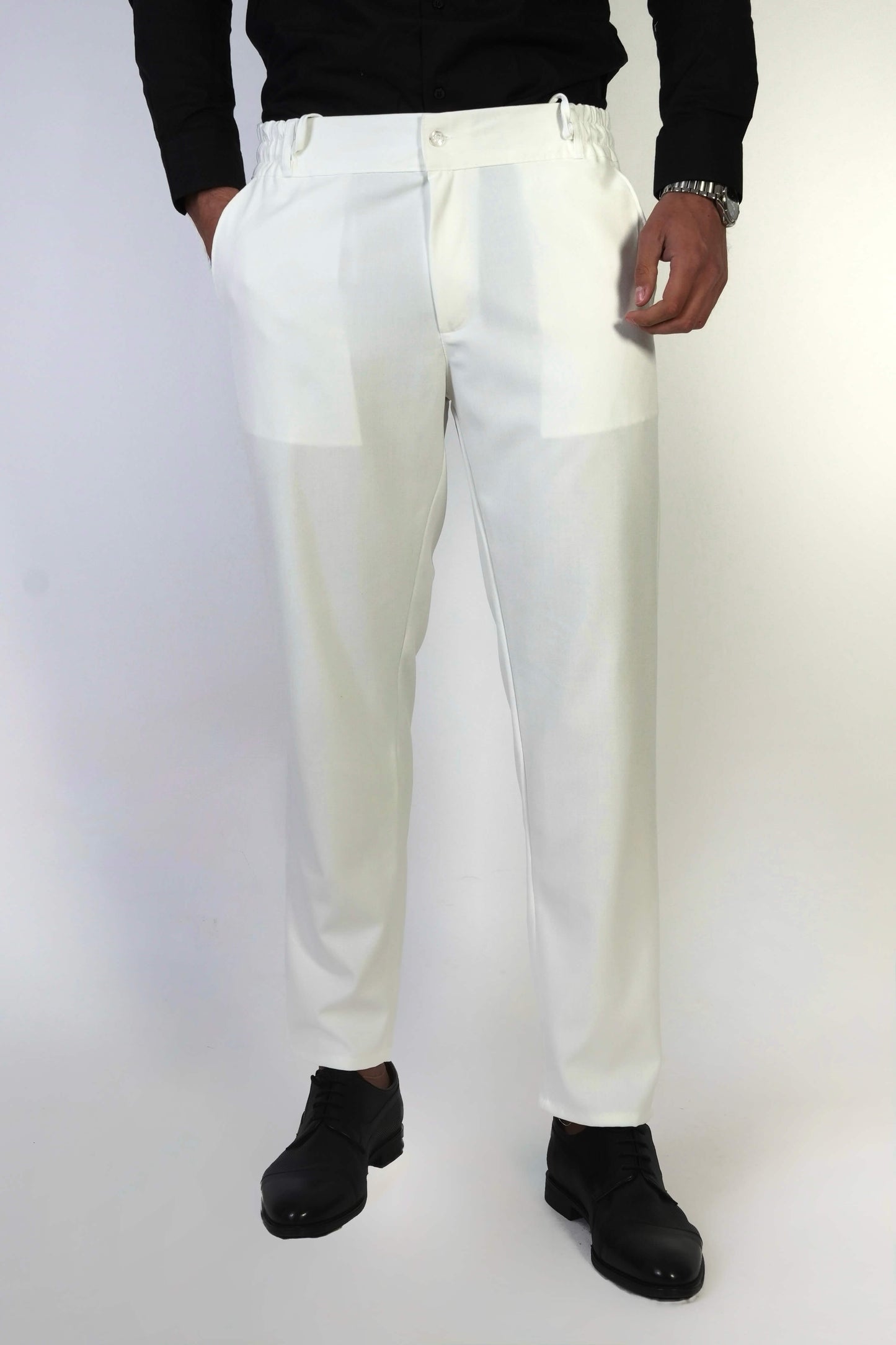 Бял мъжки официален панталон Slim Fit с ластична талия