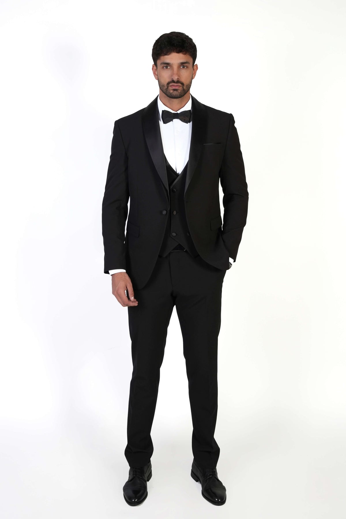 Класически черен мъжки смокинг от 3 части Slim Fit