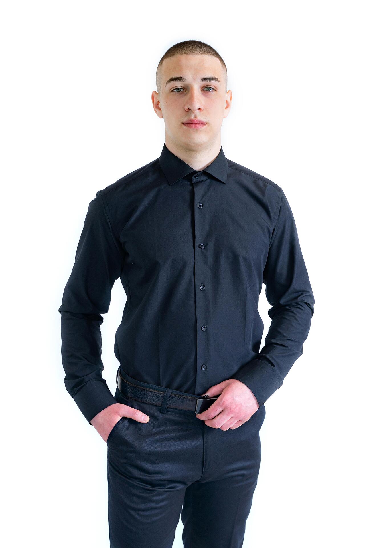 Луксозна черна мъжка риза Slim Fit от премиум памук