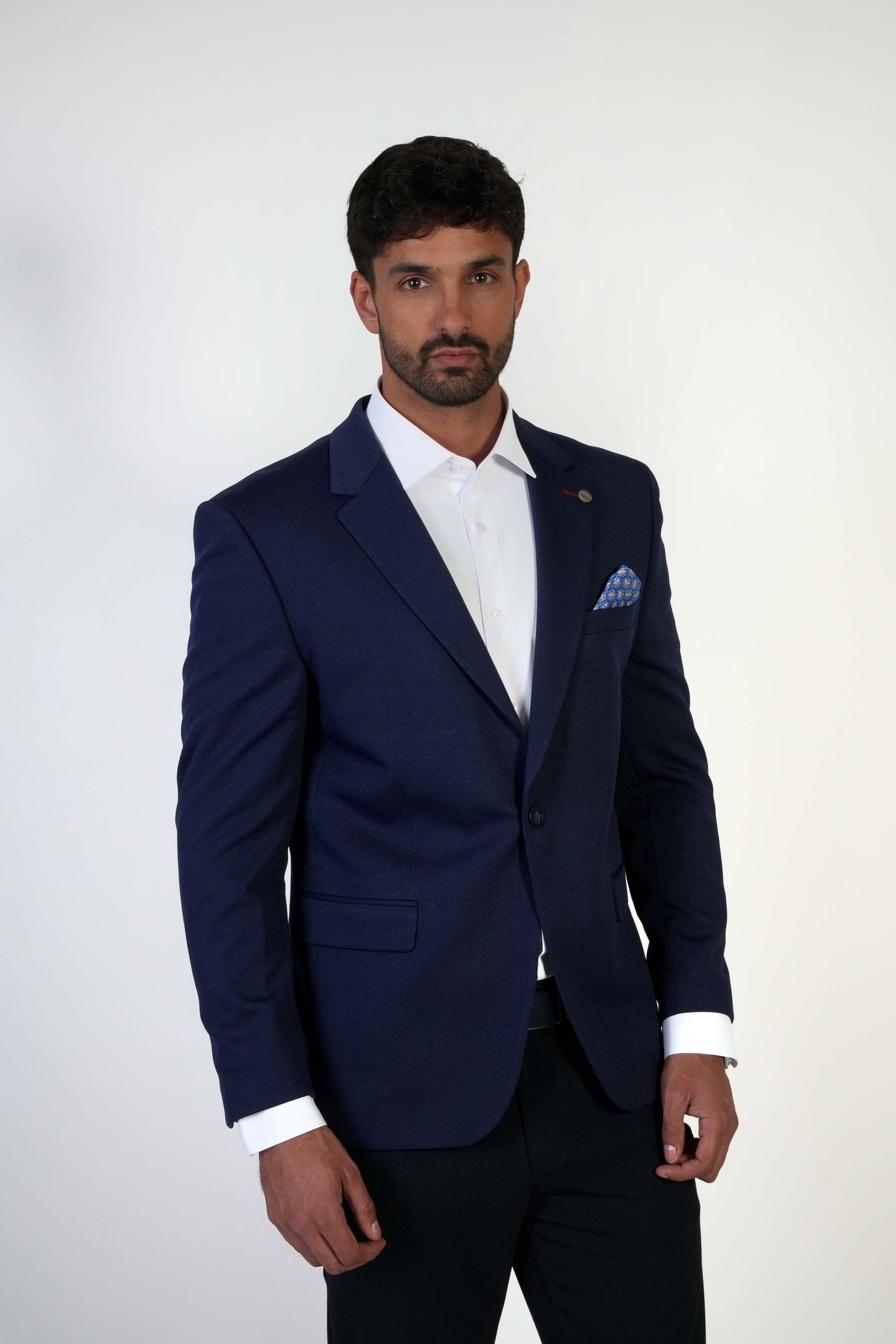 Мъжко тъмносиньо сако Slim Fit от вълна и вискоза