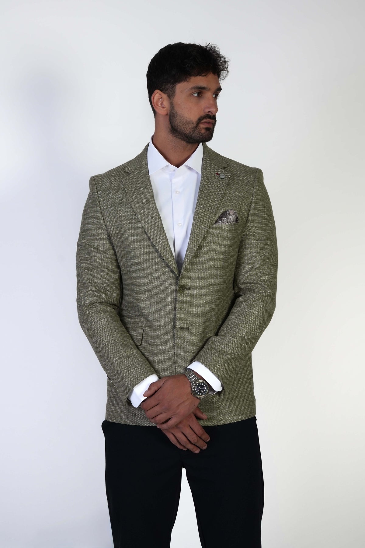 Мъжко спортно-елегантно сако Slim Fit в зелен меланж