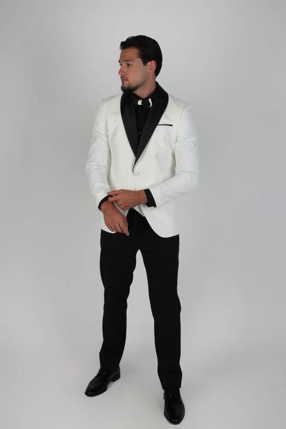 Бял мъжки смокинг от три части Slim Fit