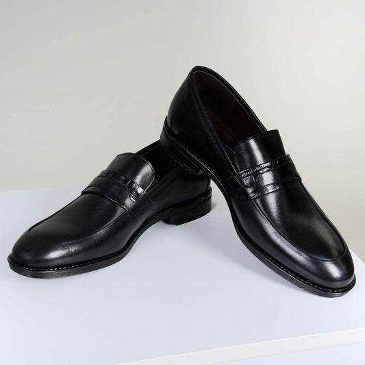 Черни официални мъжки обувки с кроко акцент