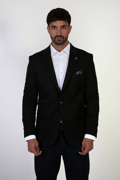 Класическо мъжко черно сако Slim Fit с вълна и вискоза