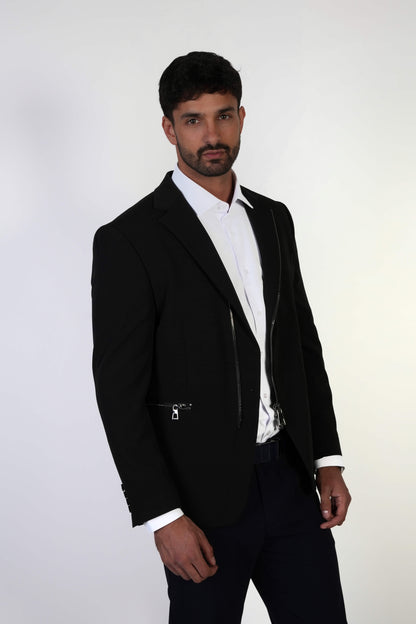 Черно мъжко сако Slim Fit с метални ципове