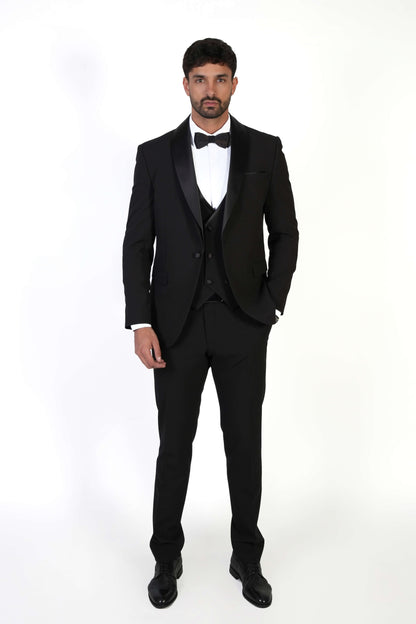 Класически черен мъжки смокинг от 3 части Slim Fit
