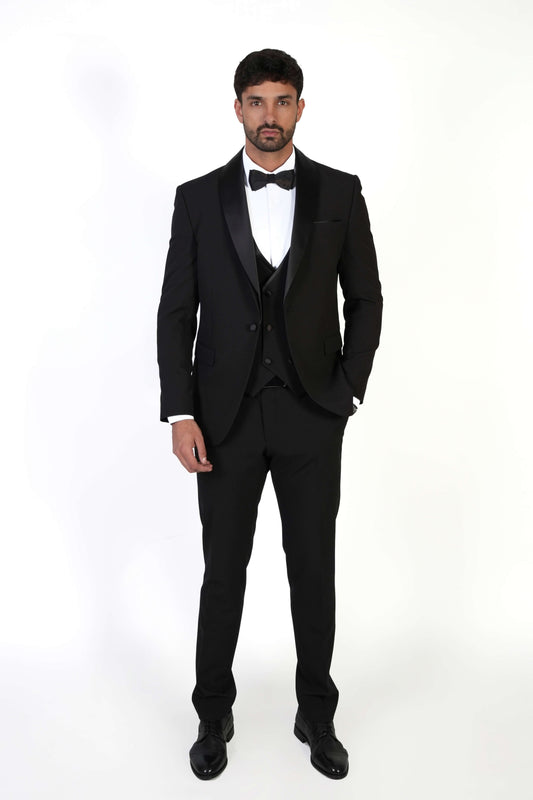Класически черен мъжки смокинг от 3 части Slim Fit