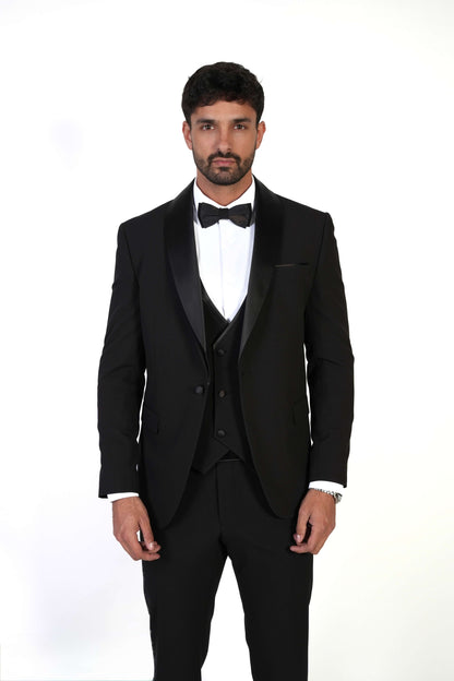 Класически черен мъжки смокинг от 3 части Slim Fit