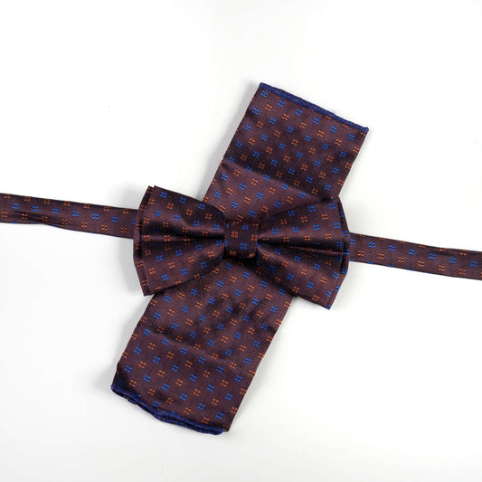 Комплект кафява папийонка и кърпичка с микро десен