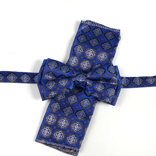 Луксозен комплект синя папийонка и кърпичка за костюм