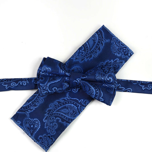 Комплект синя папийонка и кърпичка