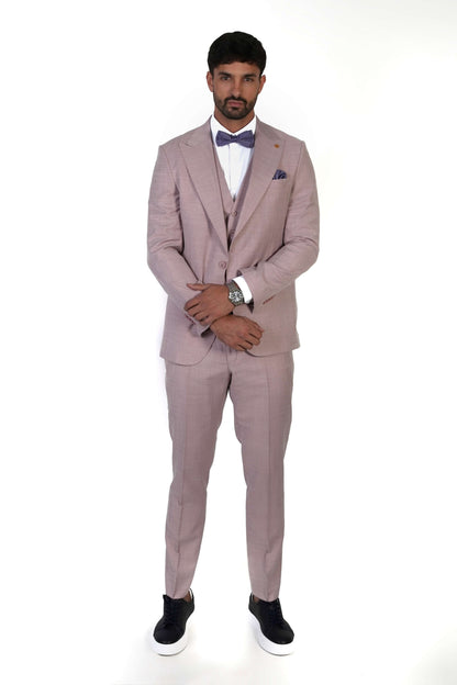 Розов мъжки костюм от три части Slim Fit