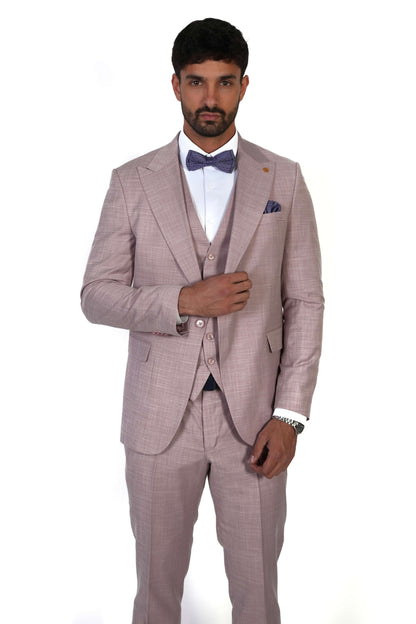 Розов мъжки костюм от три части Slim Fit