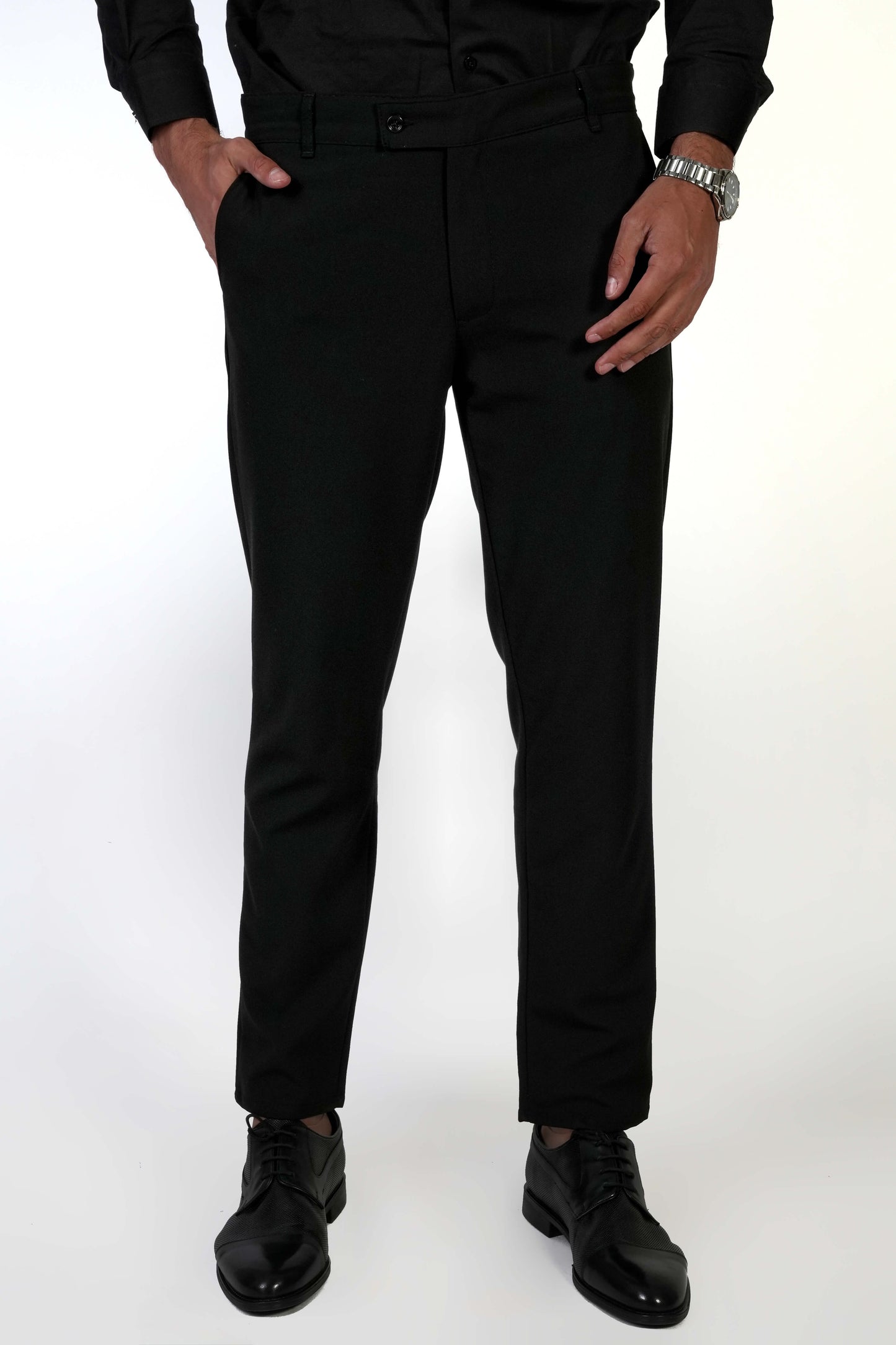 Черен мъжки официален панталон Slim Fit с вискоза и еластан