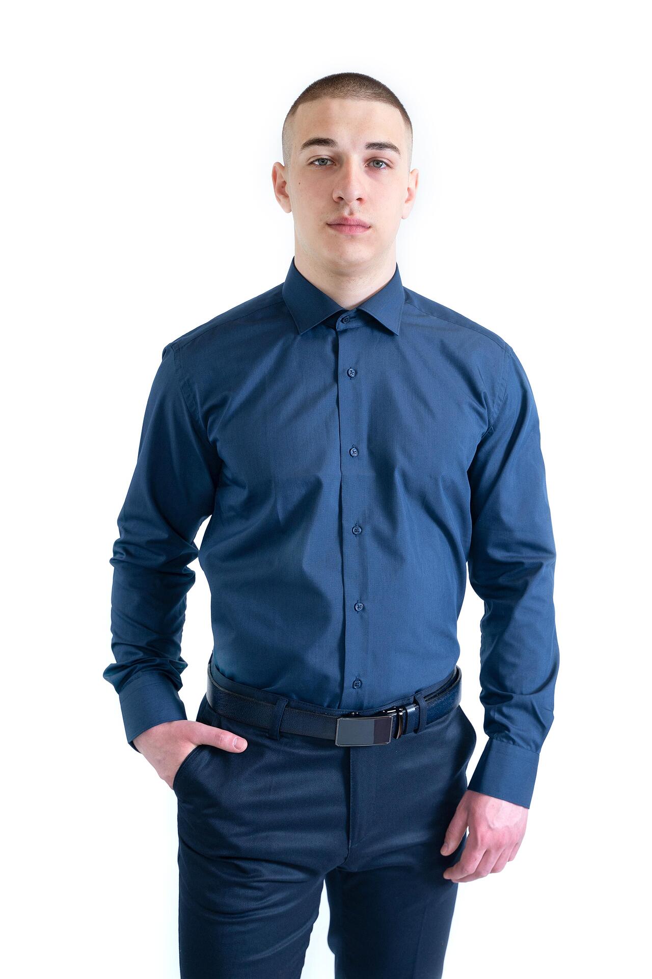 Луксозна тъмносиня мъжка риза Slim Fit от премиум памук