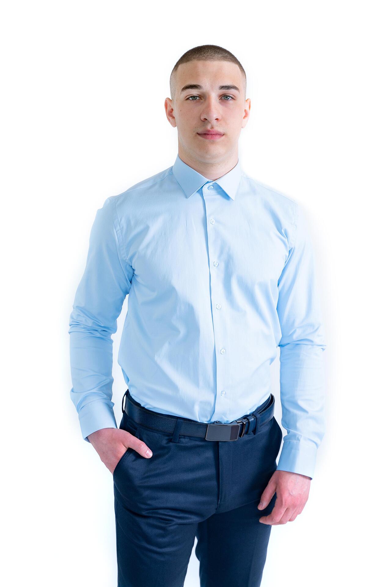 Светлосиня мъжка риза Slim Fit от памук за официални поводи