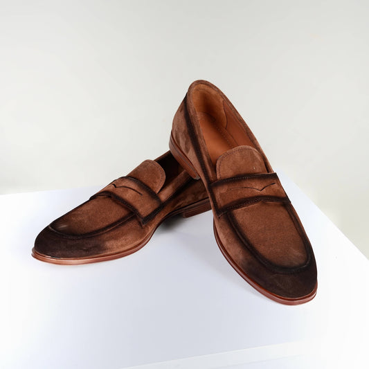 Мъжки кафяви мокасини от естествен велур