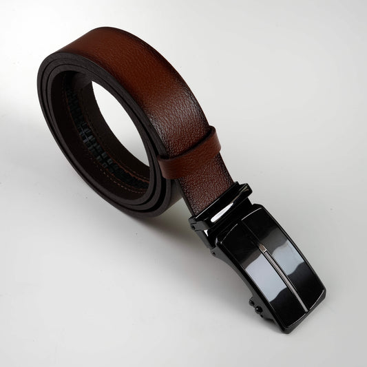 Кафяв мъжки колан от естествена кожа с автоматична катарама