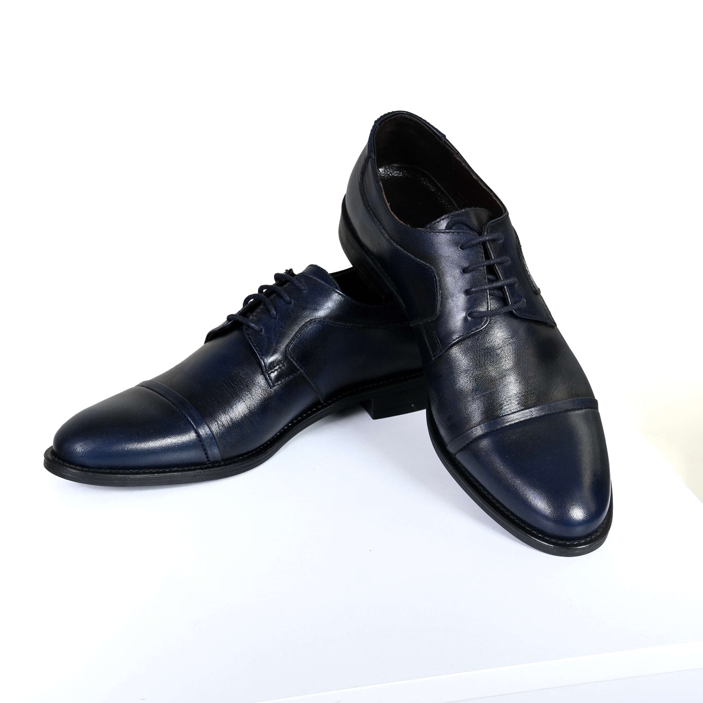 Сини официални мъжки обувки от 100% естествена кожа Дерби