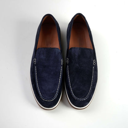 Тъмносини мъжки мокасини от велур - 100% естествена кожа