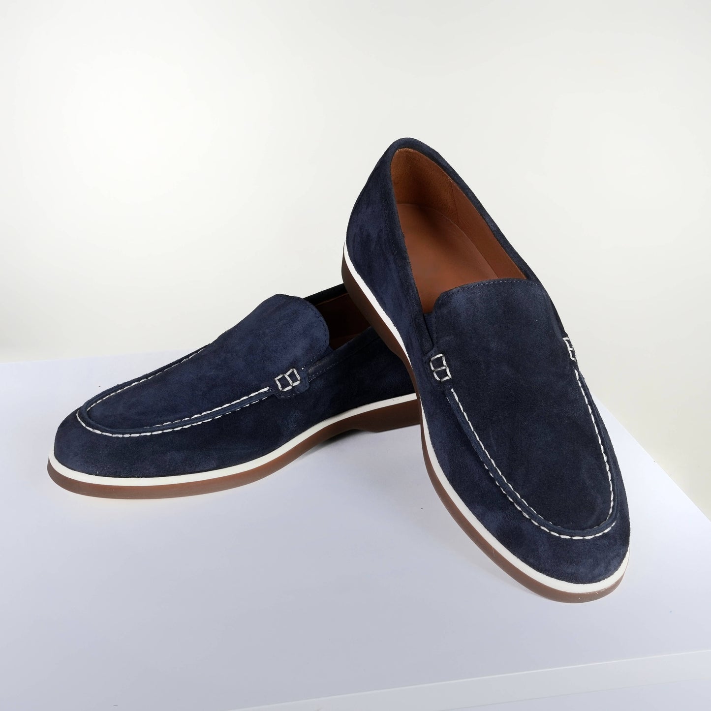 Тъмносини мъжки мокасини от велур - 100% естествена кожа