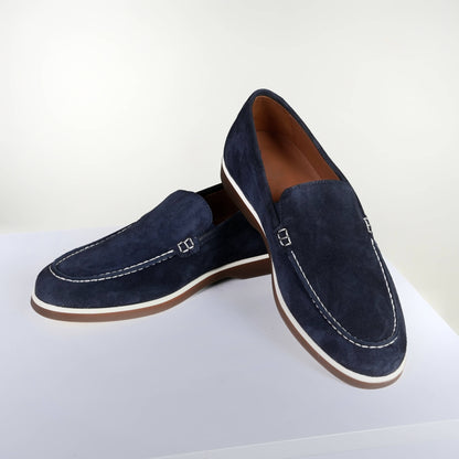 Тъмносини мъжки мокасини от велур - 100% естествена кожа