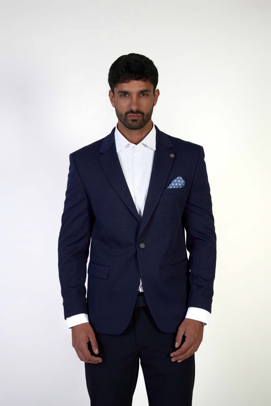 Мъжко тъмносиньо сако Slim Fit от вълна и вискоза