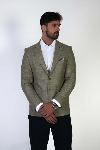 Мъжко спортно-елегантно сако Slim Fit в зелен меланж