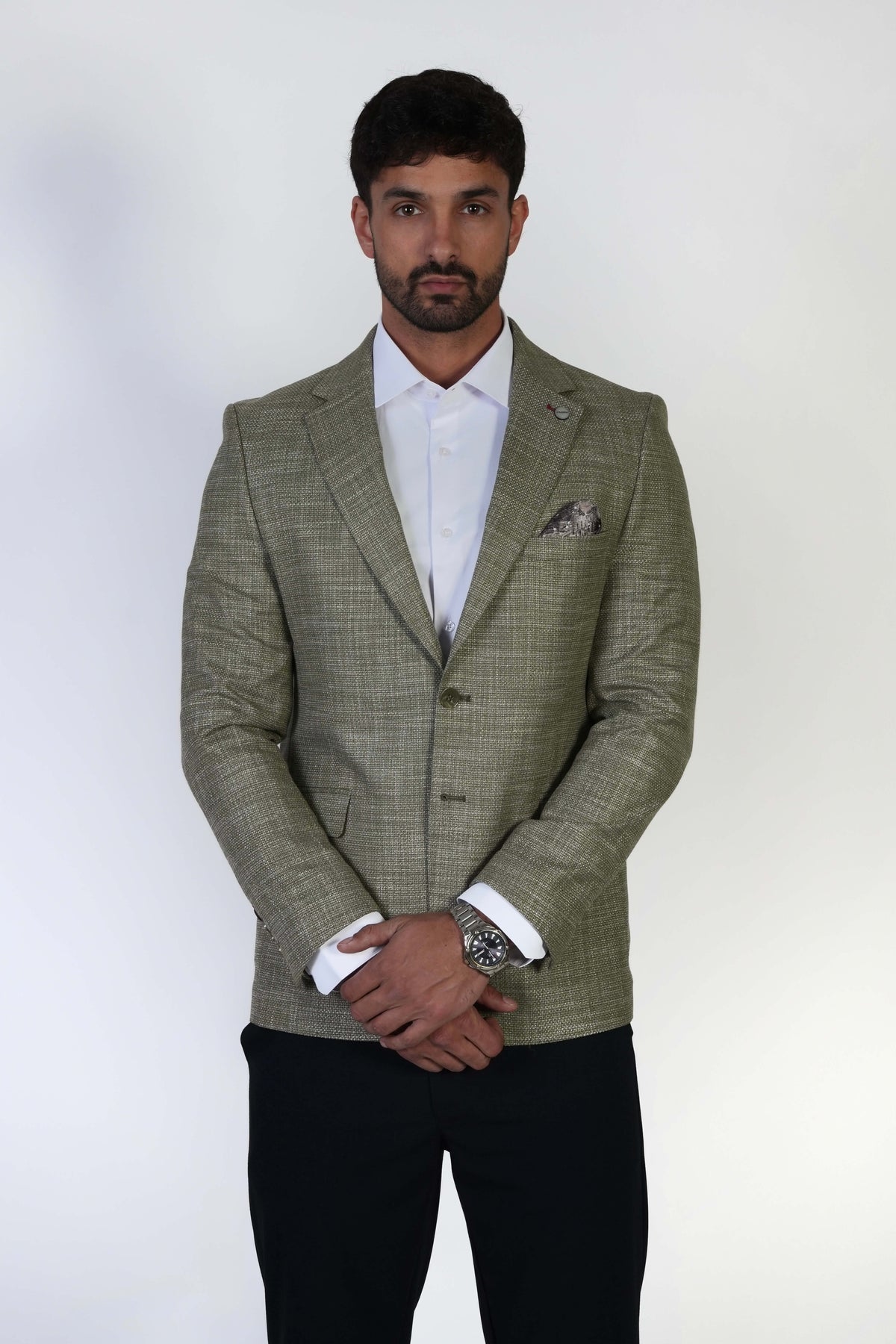 Мъжко спортно-елегантно сако Slim Fit в зелен меланж